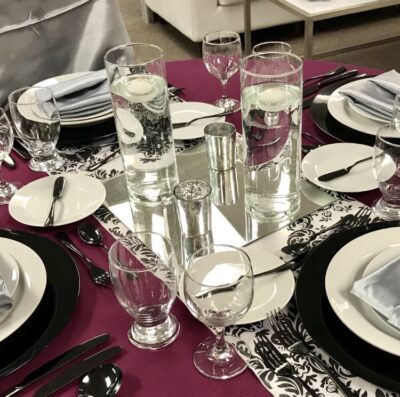 Table Runner Black and White Flocked Taffeta - Image 3